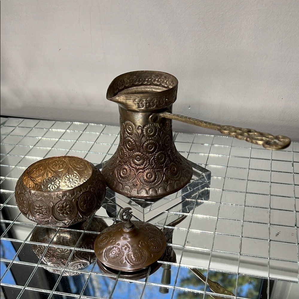 Three Piece Copper Turkish Coffee Set